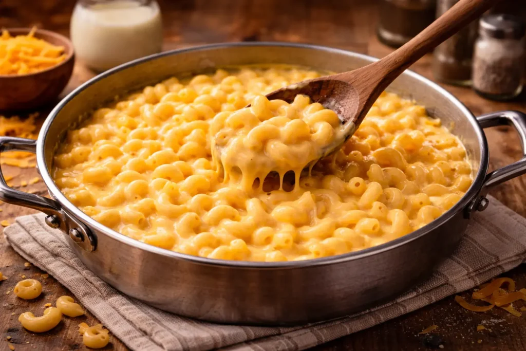 mac and cheese recipe mixing pasta with cheese sauce